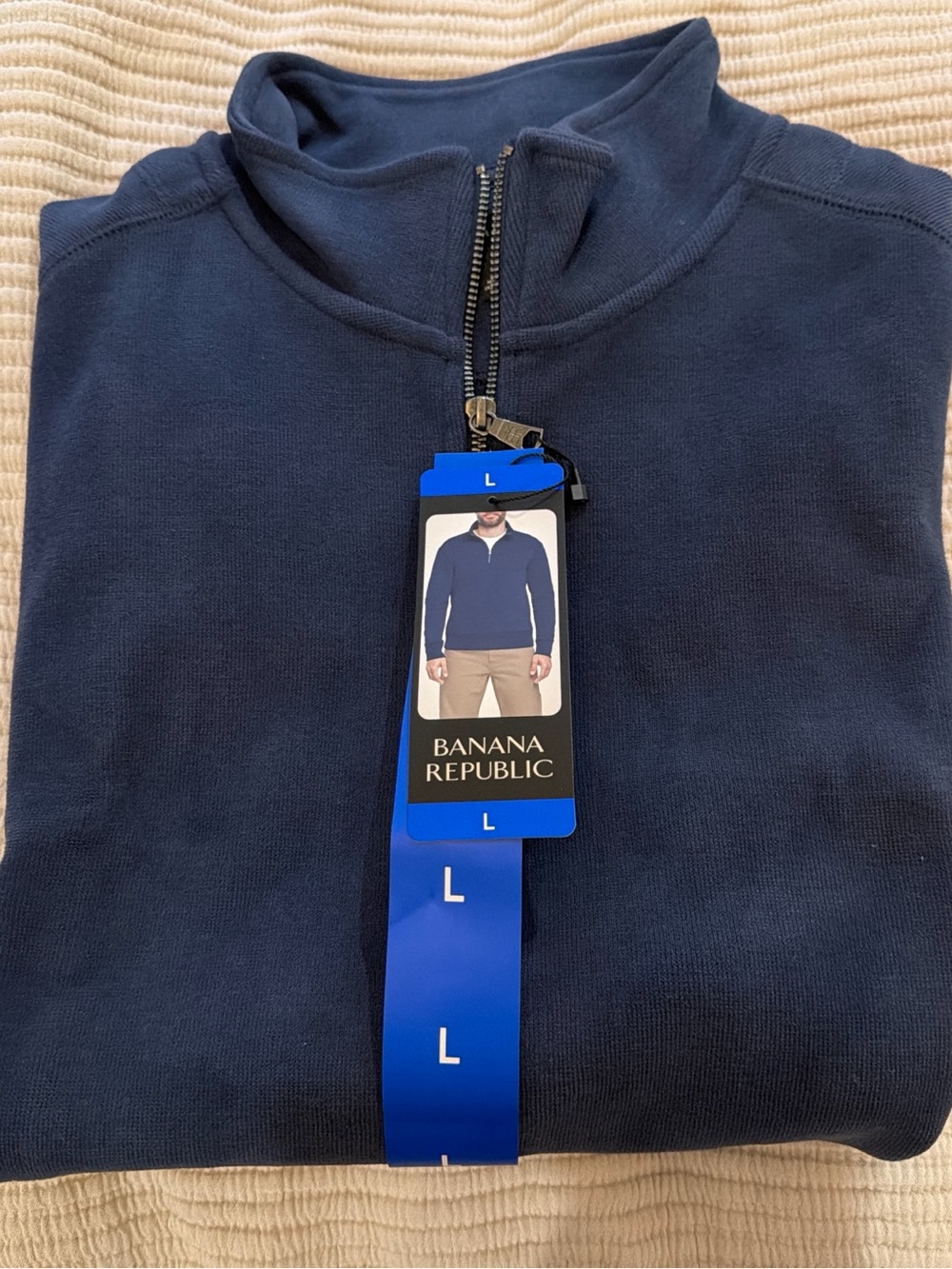 NWT Banana Republic Men's Navy Full-Zip Knit Sweater with Branded Metal Pull